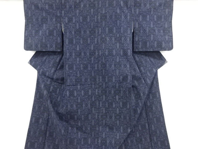 アンティーク　抽象模様織り出し十日町紬着物